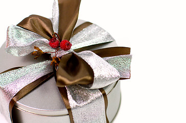 Image showing metal gift box with beautiful bow