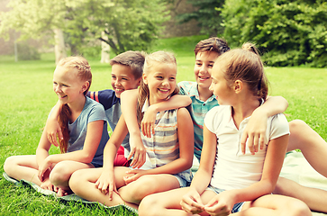 Image showing group of happy kids or friends outdoors