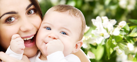 Image showing mother with baby over spring garden background