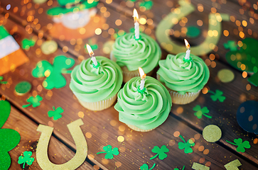 Image showing green cupcakes and st patricks day party props