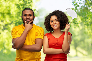 Image showing african american couple with blank speech bubble