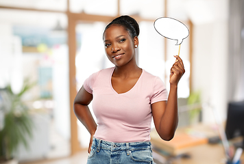 Image showing african woman with speech bubble at office