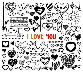 Image showing Doodle heart icons, arrows, flowers