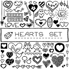 Image showing Doodle heart icons, arrows, flowers