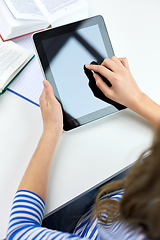 Image showing student girl using tablet pc computer at home