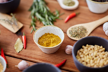 Image showing spices, onion, garlic and red hot chili peppers