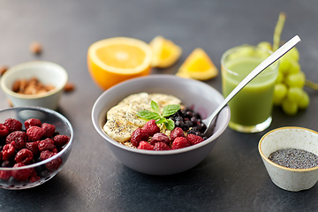 Image showing cereal breakfast with berries, banana and spoon