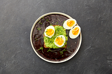 Image showing toast bread with mashed avocado and eggs