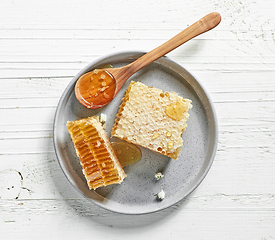 Image showing plate of fresh honey combs