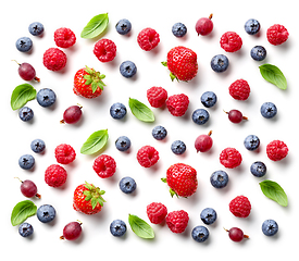 Image showing composition of fresh berries and green leaves