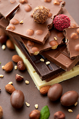 Image showing close up of different chocolates, candies and nuts