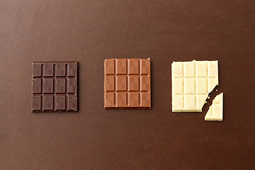 Image showing different kinds of chocolate on brown background