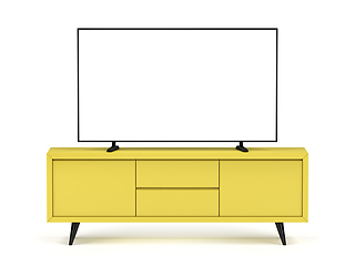Image showing Yellow tv cabinet with flat screen tv