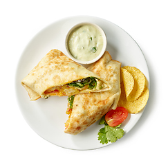 Image showing tortilla with fried chicken and vegetables