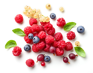 Image showing composition of fresh berries and green leaves