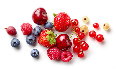 Image showing composition of fresh berries and green leaves