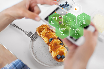 Image showing hands with pancakes and nutritional value chart