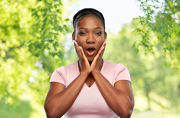 Image showing shocked african american woman with open mouth