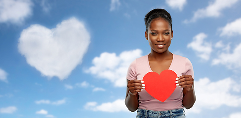 Image showing happy african american woman with red heart