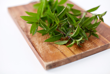 Image showing bunch of fresh peppermint on wooden cutting board