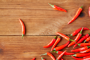 Image showing red chili or cayenne pepper on wooden boards