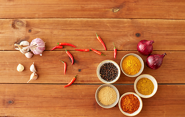 Image showing spices, onion, garlic and red hot chili peppers