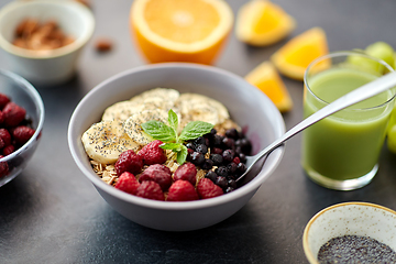 Image showing cereal breakfast with berries, banana and spoon