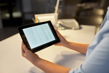 Image showing businesswoman with tablet computer at night office