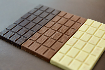 Image showing different kinds of chocolate on brown background