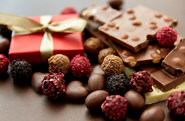 Image showing close up of different chocolates, candies and gift