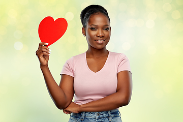 Image showing happy african american woman with red heart