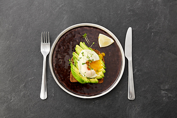 Image showing toast bread with sliced avocado and pouched egg