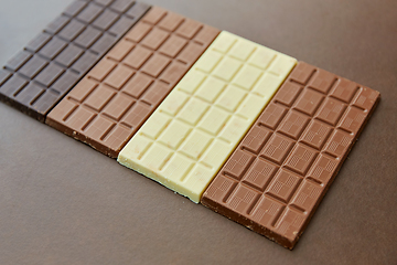 Image showing different kinds of chocolate on brown background