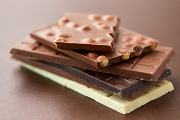 Image showing close up of different kind chocolate bars