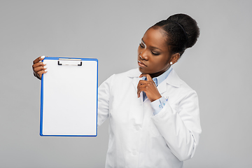 Image showing african american female doctor with clipboard