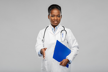 Image showing happy african american female doctor or scientist