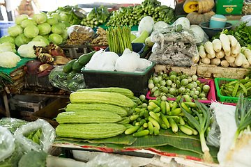 Image showing Healthy Vegetables selling in wet market