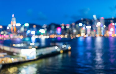 Image showing Blur view of Hong Kong skyline at night