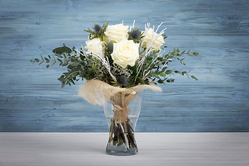 Image showing Bouquet of fresh white yellow roses