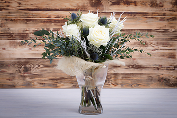 Image showing Bouquet of fresh white yellow roses