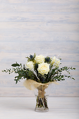 Image showing Bouquet of fresh white yellow roses