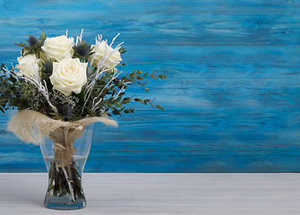 Image showing Bouquet of fresh white yellow roses