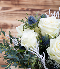 Image showing Bouquet of fresh white yellow roses