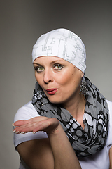 Image showing beautiful woman cancer patient wearing headscarf