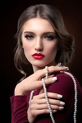 Image showing beautiful girl with pearl necklace