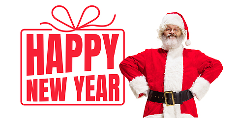 Image showing Santa Claus wishing happy New Year and Merry Christmas