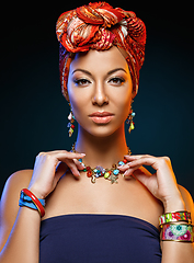 Image showing beautiful mulatto young woman with turban on head