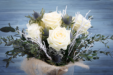 Image showing Bouquet of fresh white yellow roses