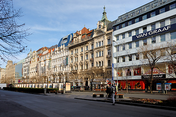 Image showing Advent time Christmas market at Wenceslas square, Prague