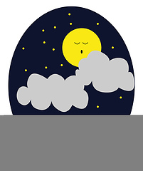 Image showing Portrait of a surprised full moon over a dark sky with twinkling